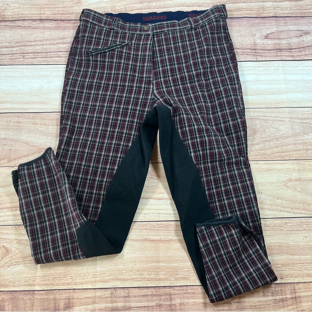 Vintage Montano Ridingwear & Gear Full Seat Riding Pants 31x25.5 Plaid Red‎ Blue